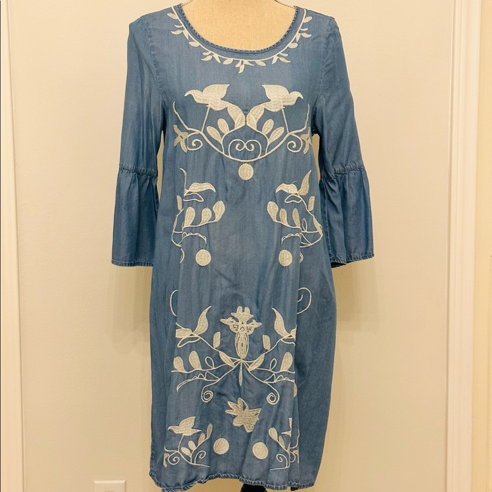 Given Kale Blue Shift Dress with Embroidery size S